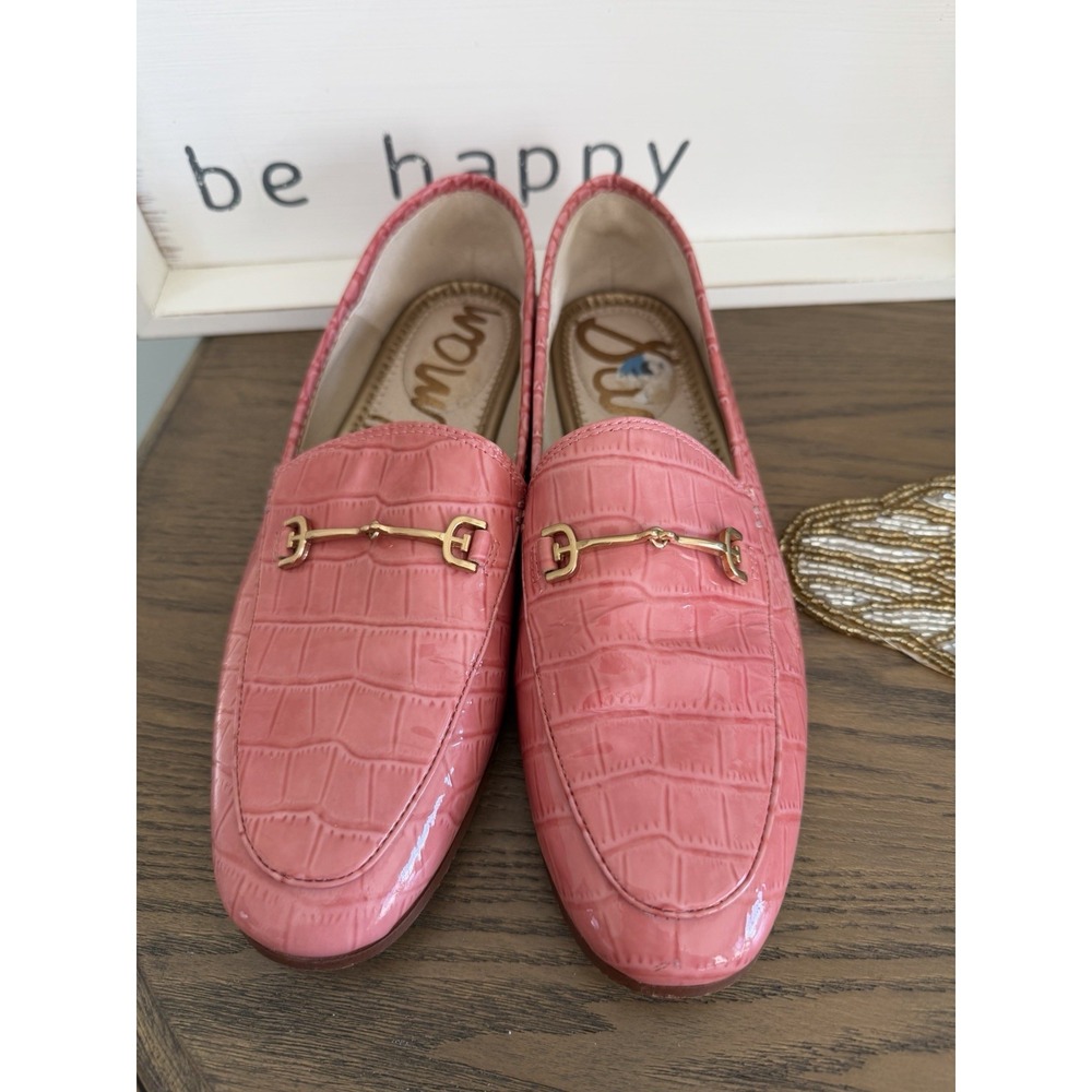 Sam Edelman Pink Patent Croc Loafers Size 6.5 Horsebit Preppy Slip On Flats - Picture 1 of 12
